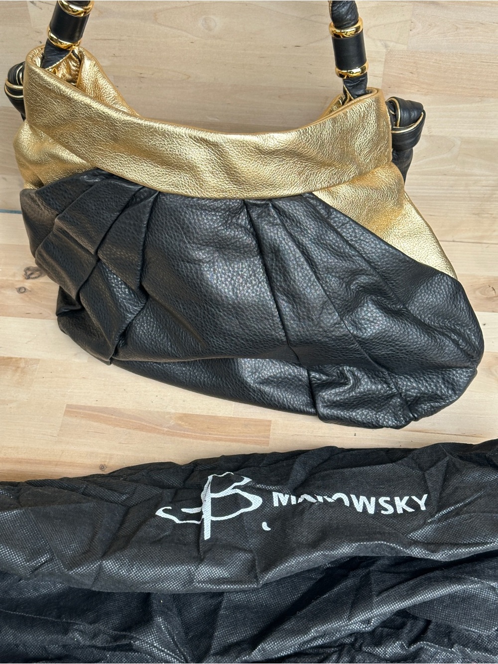 Black and Gold Leather Shoulder Bag